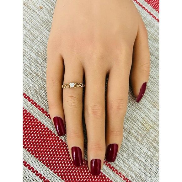 10k Gold White Cz Heart Ring - Picture 5 of 6